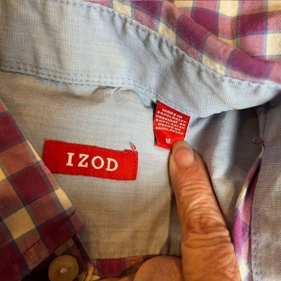 IZOD Men's Purple Checked Button Down Shirt Contrast Cuff Size Medium - Picture 7 of 10